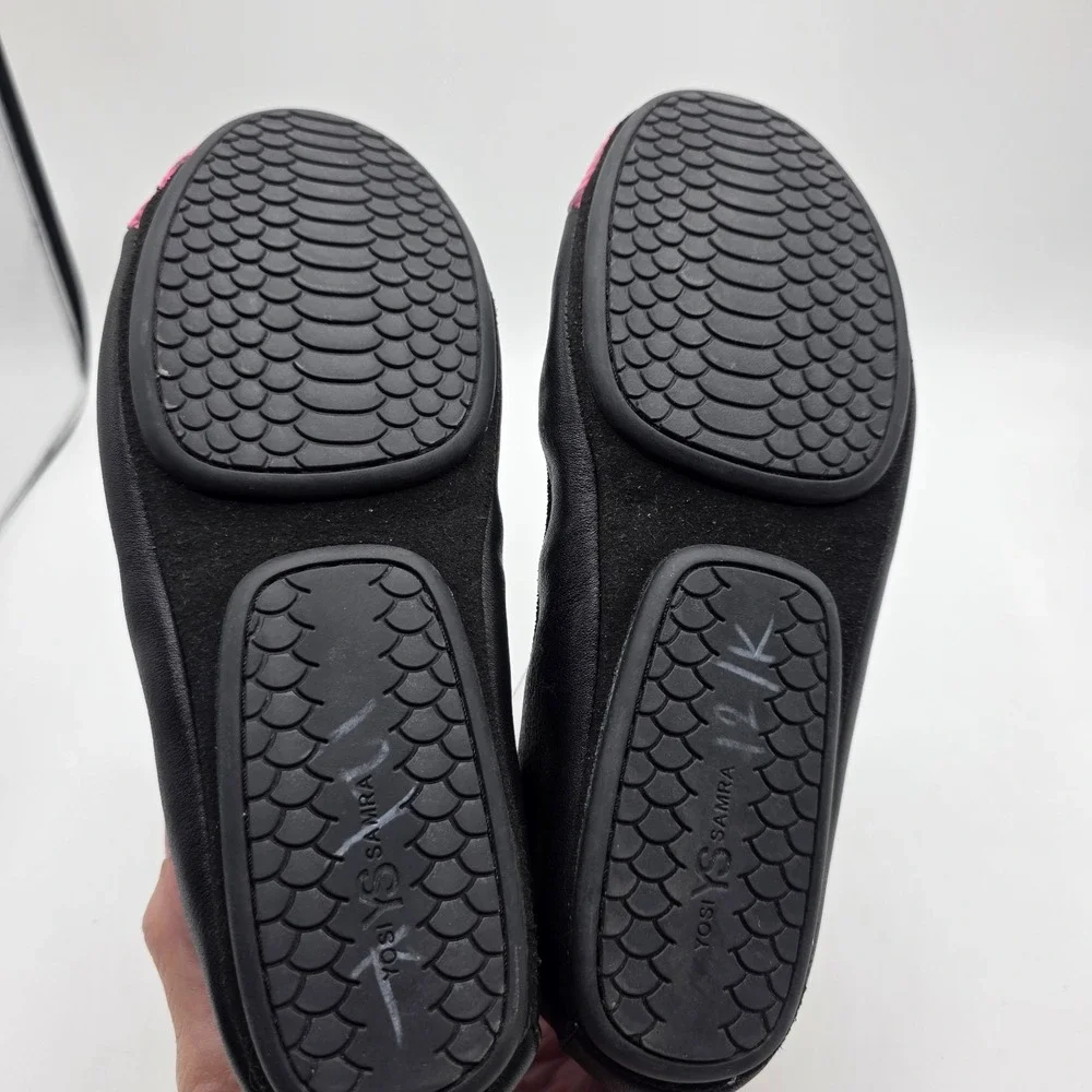Yosi Samra Ballet Flats Samantha Womens 6 Black Leather Pink Snakeskin Foldable
